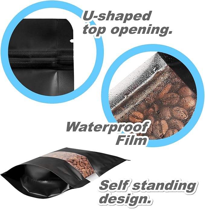 Matte Metallic Ziplock Plastic Bags Clear Front Window Heat-Sealable Resealable Solid Color Pouches for Food Storage Stand