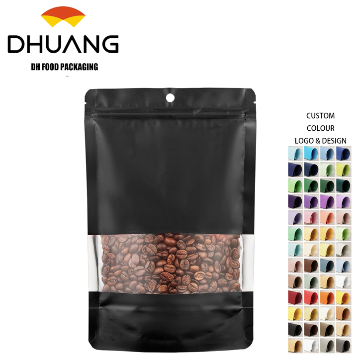 Matte Metallic Ziplock Plastic Bags Clear Front Window Heat-Sealable Resealable Solid Color Pouches for Food Storage Stand