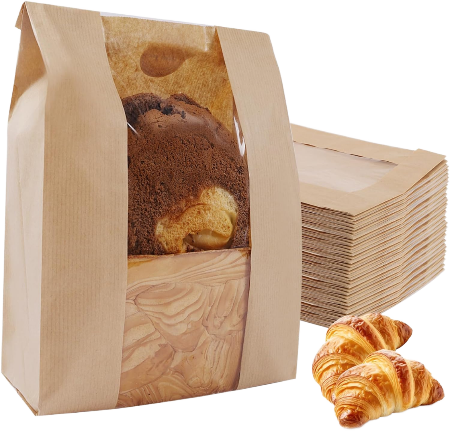 Brown Paper Bread Bags with Windows Customizable Patterns Labels and Seals for Packaging and Storage of Baked Custom Bread Bag