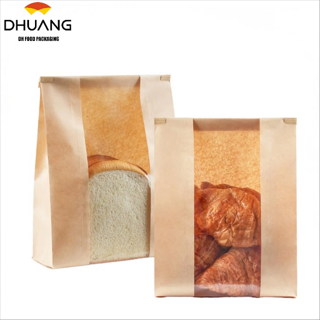 Brown Paper Bread Bags with Windows Customizable Patterns Labels and Seals for Packaging and Storage of Baked Custom Bread Bag