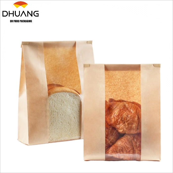 Brown Paper Bread Bags with Windows Customizable Patterns Labels and Seals for Packaging and Storage of Baked Custom Bread Bag