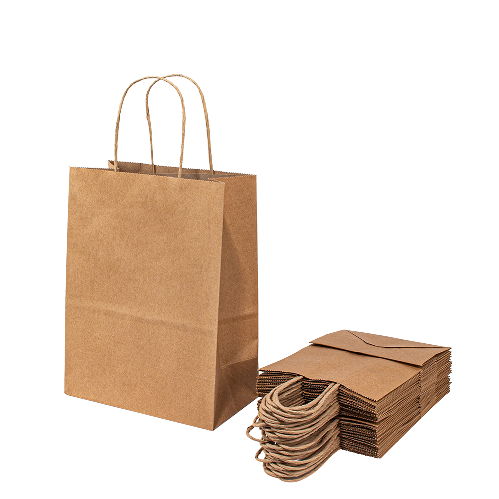 Customizable Pattern and logo Sizes Brown Paper Bag with Handle Paper-based Retail Shopping Bag