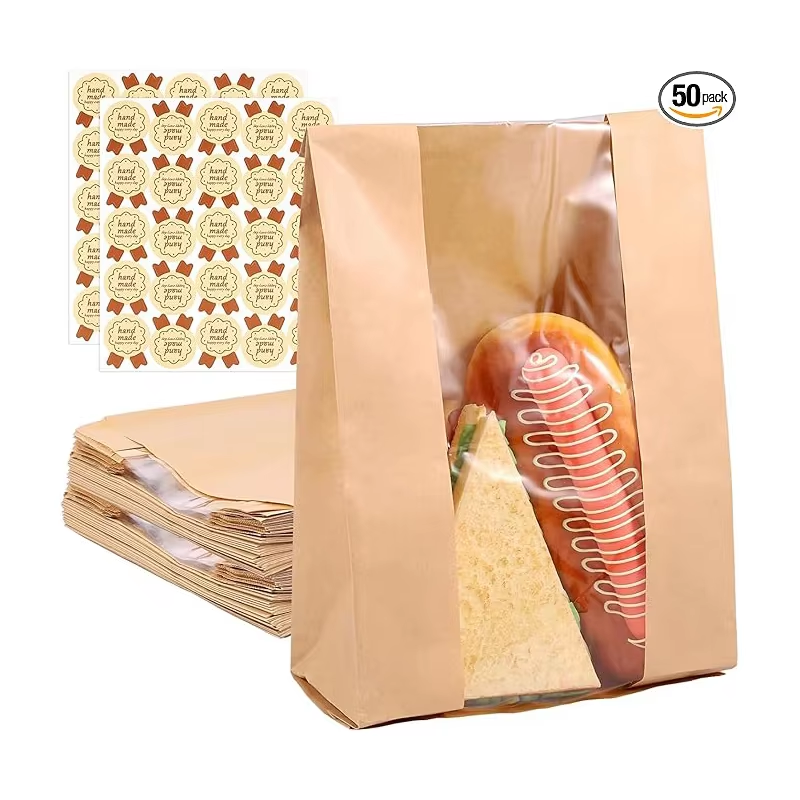 50 Bread Bags with Window for Storing Bread Cookies and Snacks 50 Sealable Stickers Custom Bread Bags