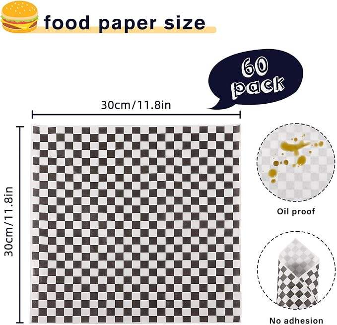4-pound Racing Party Large Paper Food Trays, Disposable Black and White Checked Paper 4-corner Pop-up Trays