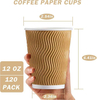 120 Pack 12 oz Disposable Corrugated Insulated Corrugated Wallpaper Coffee Mug, Hot and Cold Drink Mug Office (Champagne Color)