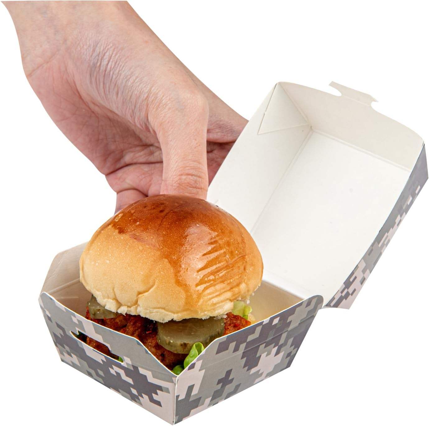 Hamburger Box Disposable Confeit Paper Takeout Box with Hinged Lid, Perfect for Mini Burgers or Desserts Food Box