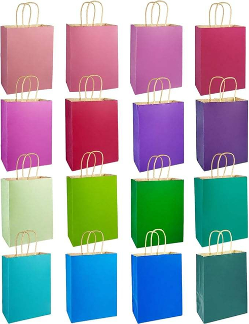 Bulk Medium Kraft Paper Bags with Handles 16 Different Senior Light Colors for Gift Promotion Craft Use Shopping Bag