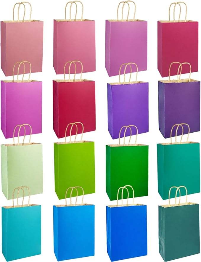 Bulk Medium Kraft Paper Bags with Handles 16 Different Senior Light Colors for Gift Promotion Craft Use Shopping Bag