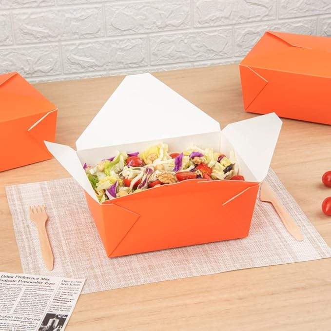 Box Label Lock Closed Heat Resistant Orange Paper Disposable Lunch Box Oil Resistant to Hot and Cold Foods Food Box