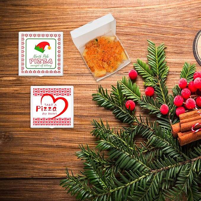 50 Elf Mini Pizza Boxes Square Cardboard with Stickers for Parties Christmas Birthdays Custom Pizza Boxs