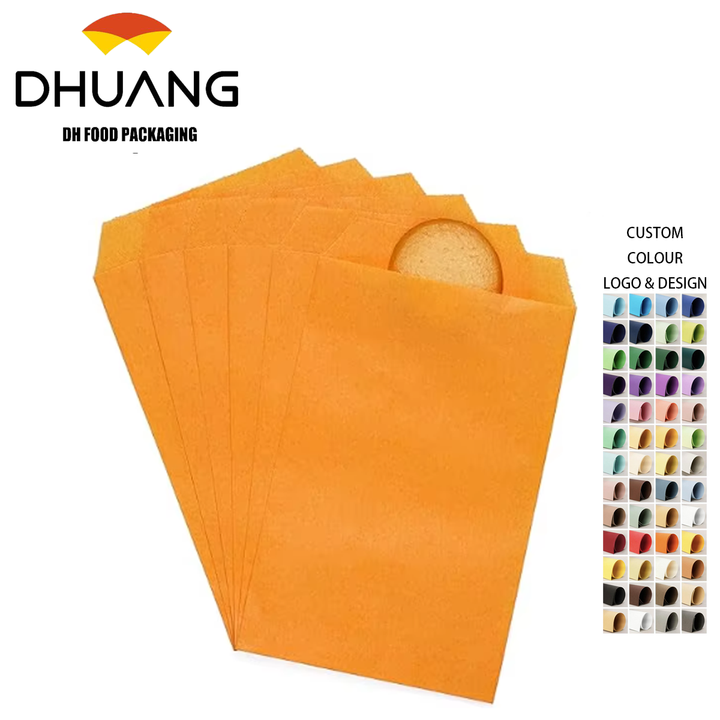 Gold Flat Greaseproof Kraft Paper Cookie Bag for Baking Desserts Soap Party Gifts Coatigh Recyclable for Wrapping Packaging