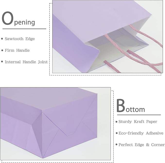 Small Light Purple Kraft Paper Bag with Handles Durable Embossed Supermarket Use Craft Paper Bag Gift Bag