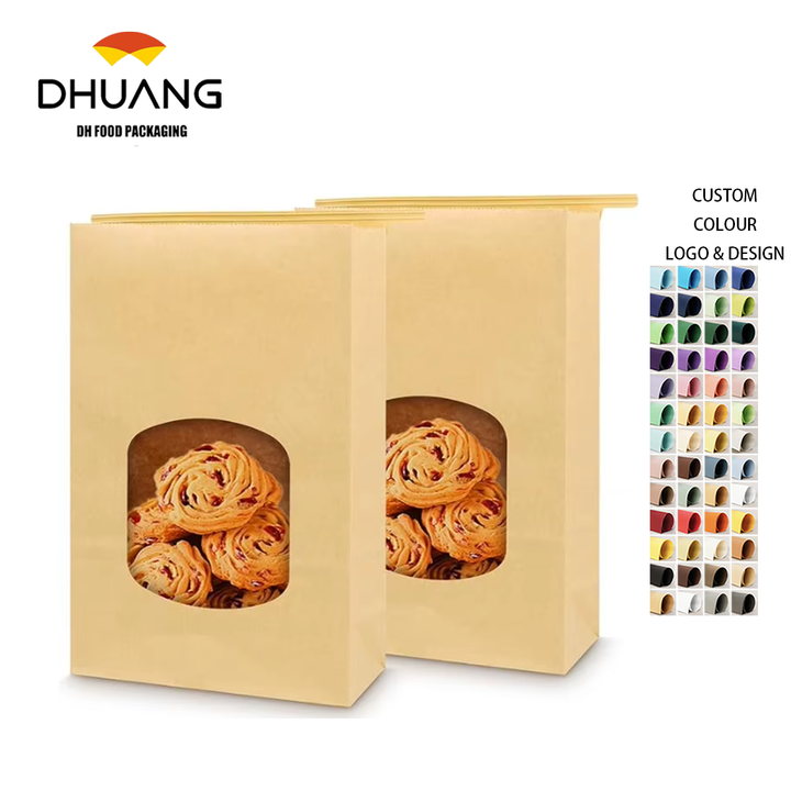 Brown Leather Food Paper Bags for Packaging Cakes and Cookies with Heat-sealed Openings and Label CUSTOM Bread Bags