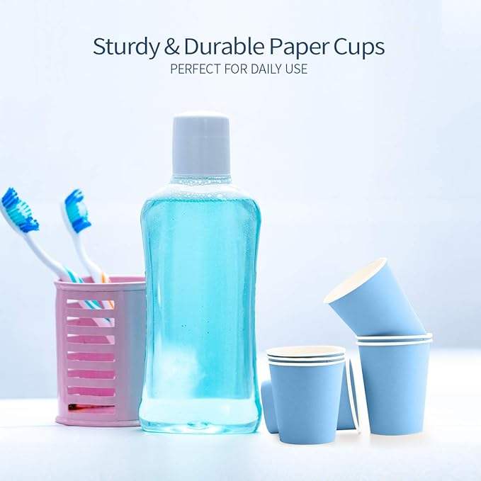 Disposable Paper Cups Hot/Cold Beverage Drinking Small Blue Paper for Bathroom and Mouthwash Custom Paper Cups
