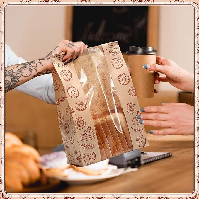 Large Brown Paper Sourdough Bread Storage Bag clear Window Can Close Tin Bag Custom Bread Bags