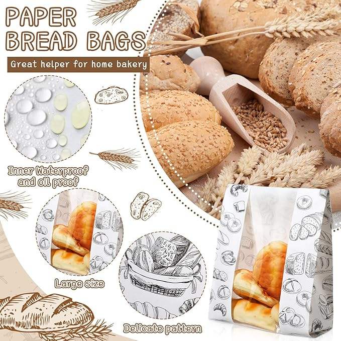 Packages Bread Bag with Window Sourdough Bread Bag with Label Seal Sticker for Food Storage Custom Bread Bags