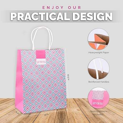 Paper Gift Bags Geometric Design Gift Bags for Stores Takeout Gifts Parties Custom Paper Bags