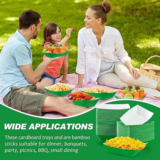 3-pound Paper Food Trays Disposable Nachos Trays Burritos Licensed Christmas Party Supplies Kraft Paper Boat (Green)