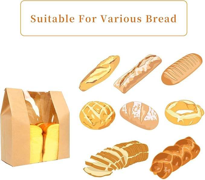 Customized Pattern LOGO with Window Bread Bag Bread Storage Packaging Bag for Baking Food Custom Bread Bags