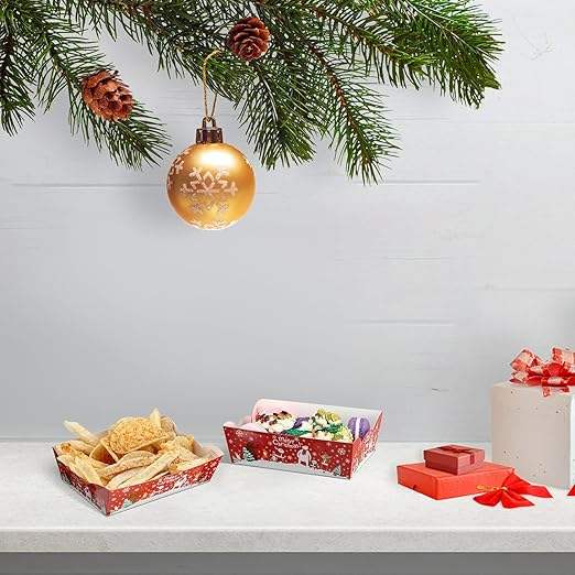 Packs of Christmas Party Supplies Christmas Plates, Paper Food Trays, Paper Food Boats, Licensed Food, Condiments, Carnival