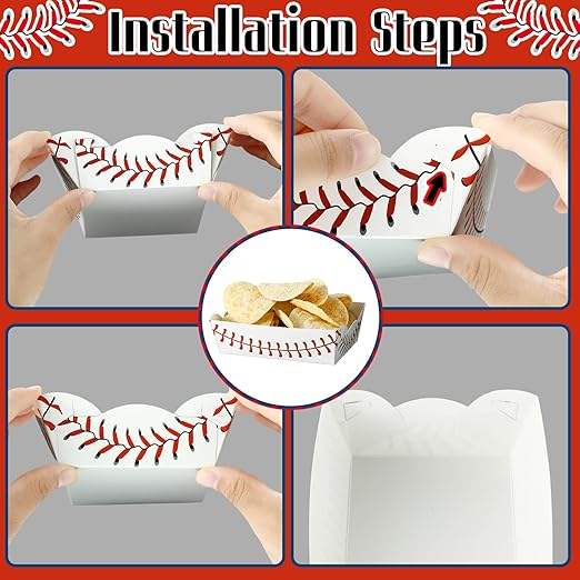 Packs Baseball Party Supplies Birthday Decorations Disposable Boat Paper Food Tray, Condiments, Carnival (Baseball)