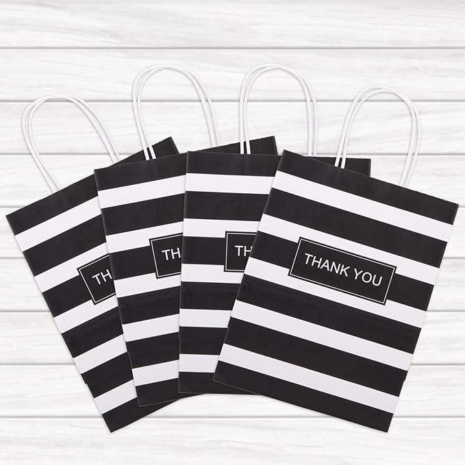 Gift Shopping Striped Black Paper Retail Party Boutique Grocery Store Custom Paper Bags