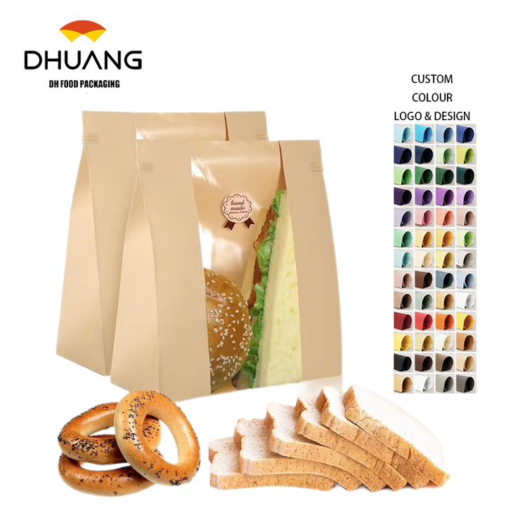 Packages Large Kraft Paper Bread Bag With Window Tin Tag Lock Food Bag to Store Homemade Bread Custom Bread Bags