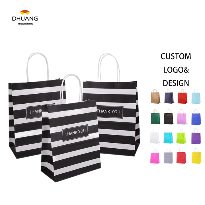 Gift Shopping Striped Black Paper Retail Party Boutique Grocery Store Custom Paper Bags