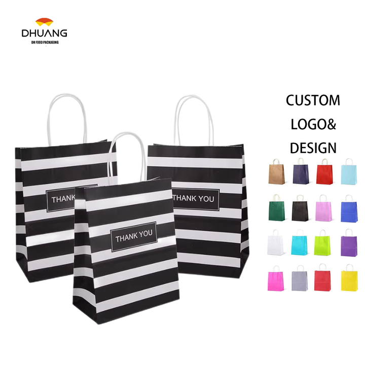 Gift Shopping Striped Black Paper Retail Party Boutique Grocery Store Custom Paper Bags