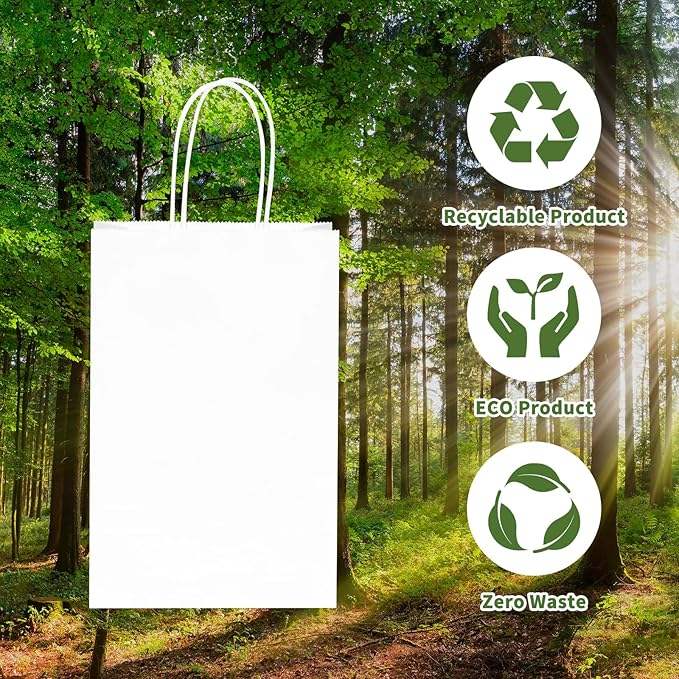 60 Paper Bags White Gift Bags Handle Bulk Shopping Birthdays Weddings Business Parties