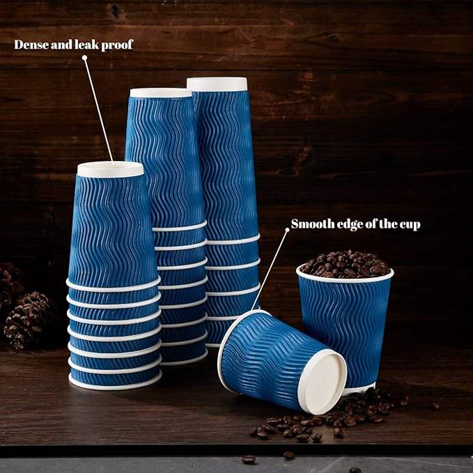 Navy Blue Disposable Coffee Cups Insulated Corrugated Paper Corrugated Wall Cups for Hot or Cold Drinks Coffee Cup