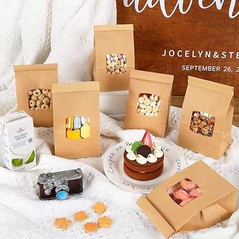 Small Kraft Paper Bread Bags with Window Tin Tag Cookie and Pastry Bags for Food Packing for Logo Promotion CUSTOM Bread Bags