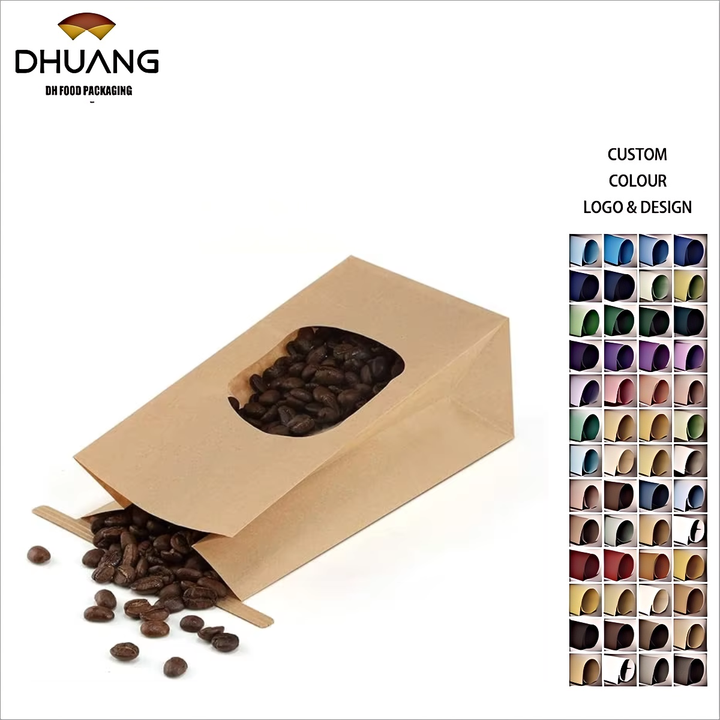 Windowed Packaging Food Bags Made of Kraft Paper Suitable for Holding Tea Coffee Beans Biscuits Customizable Oil-proof Paper Bag