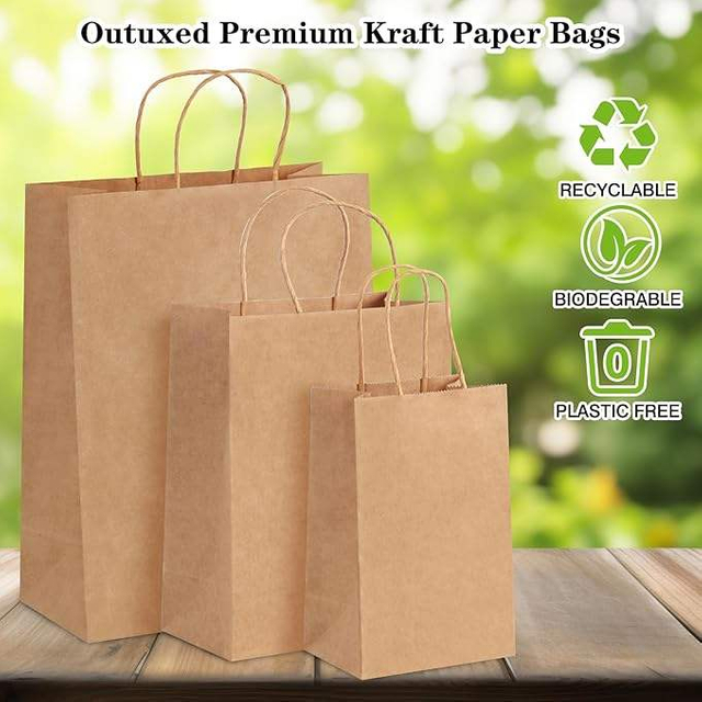 Coral Pink Large Kraft Paper Bag with Handles Brown Recycled Materials Offset Printing for Logo for Crafts Wine & Gifts