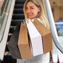 Brown Gift Bags with Durable Paper Bags for Handling Bulk 13x7x14 Inch Shopping Retail Merchandise Packaging Shopping Bag