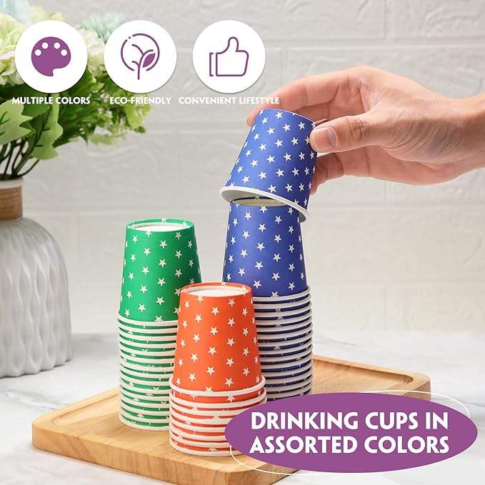 Paper Cups, Multi-colored Disposable Small Cups, Hot/cold Drink Cups Mini Mouthwash Cups, Parties, Picnics