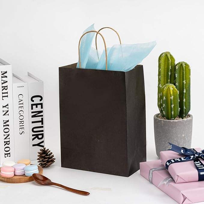 Black Kraft Paper Gift Shopping Party Retail Christmas Birthday Takeaway Custom Paper Bags Shopping Bag
