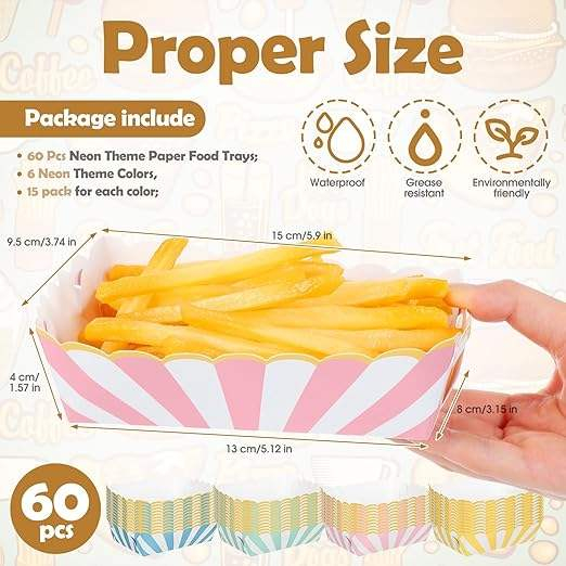 Pastel Paper Disposable Food Tray Pastel Party Kraft Food Boat 4 Color Stripes with Scallops Gold Foil Hot Dog Tacos Food Trays