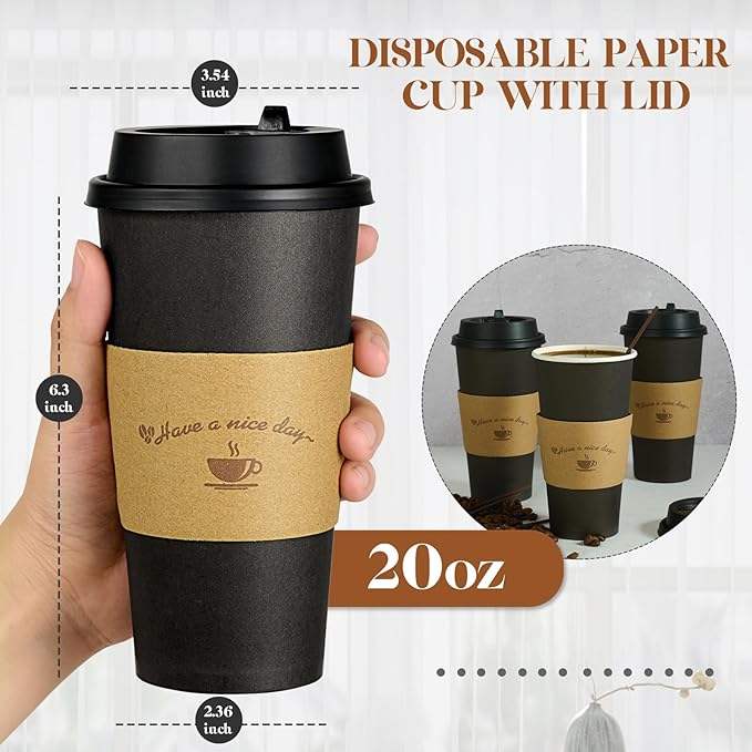 Disposable Black Paper Coffee Mug Hot Coffee Chocolate Drink Lid Stir Stick Coffee Cup