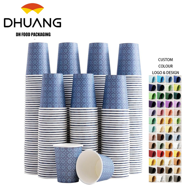 Navy Floral Disposable Paper Cups for Hot/Cold Beverages Stylish Coffee Cups for Parties Picnics Travel Events