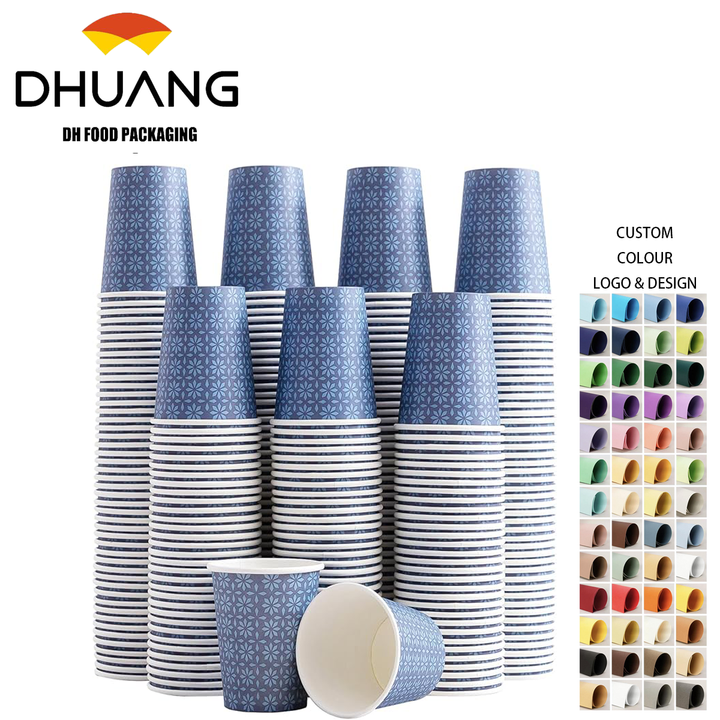 Navy Floral Disposable Paper Cups for Hot/Cold Beverages Stylish Coffee Cups for Parties Picnics Travel Events