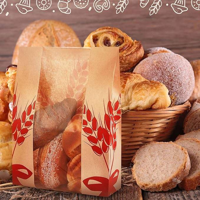 Kraft Paper Bread Loaf Bag Clear Window Home Bakery Food Storage Stickers for Sour Dough Cookies Custom Bread Bags