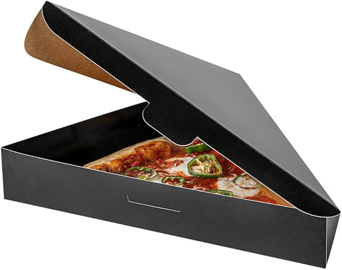 Pizza Box Clamshell Pizza Slice Container - Oil Proof Label Lock Black Paper for Restaurants and Cafes Custom Pizza Boxs