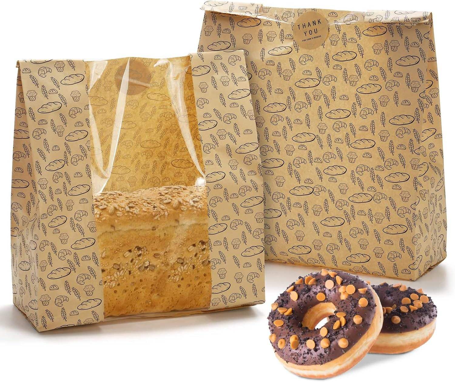 Tradition Eco-Friendly Bakery Bags Biodegradable Bread Sacks with European Style Illustrations Packaging Paper Custom Bread Bags