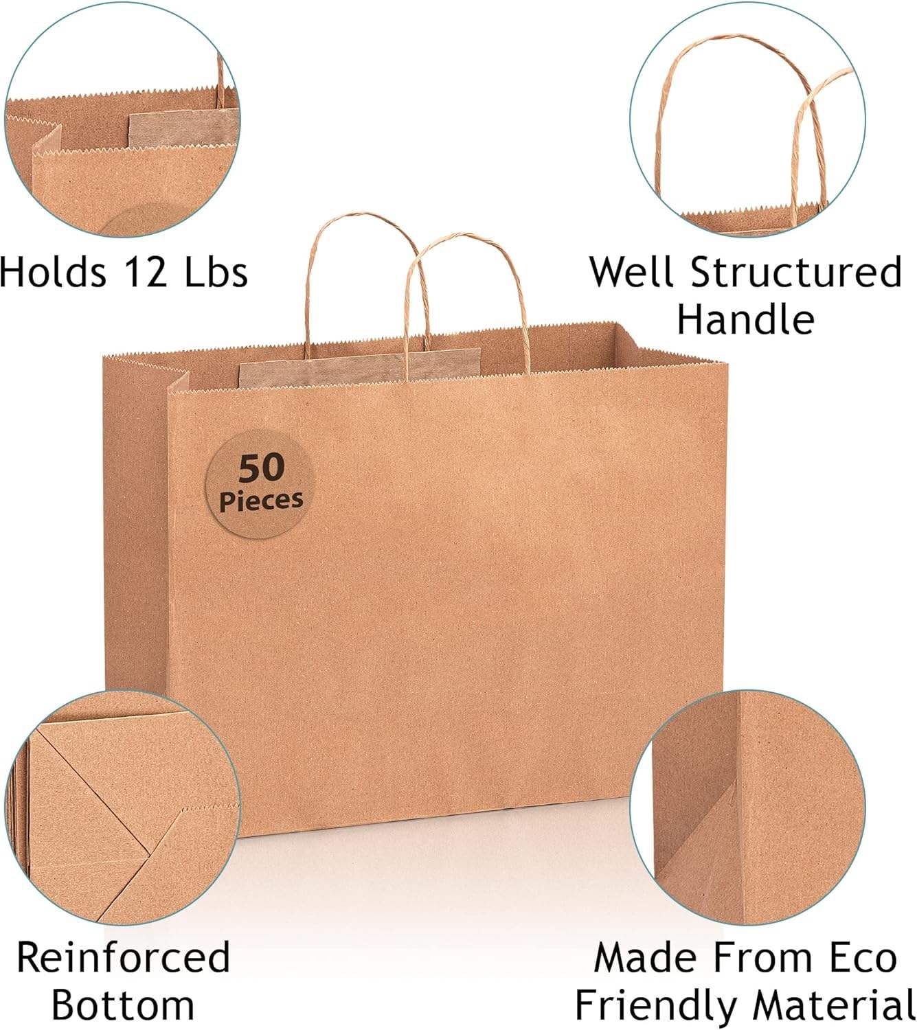 Kraft Paper Shopping Bags Waterproof Greaseproof PVC Coated for Gift Giving Retail Stores Craft Use for Clothing Boutiques