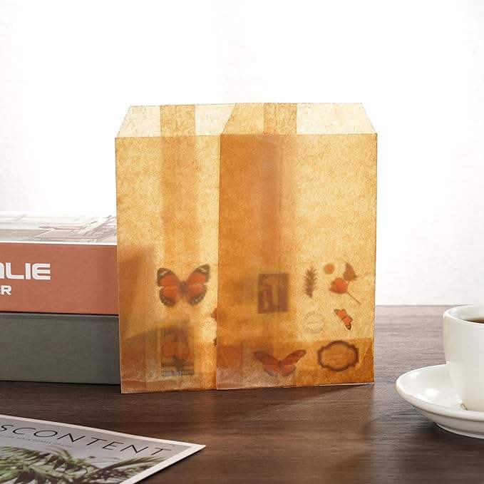 Brown Wax Paper Cookie Bags Flat for Decorative Bakery Cookie Christmas Gift Birthday Party by Quotidian 5x7 Inch