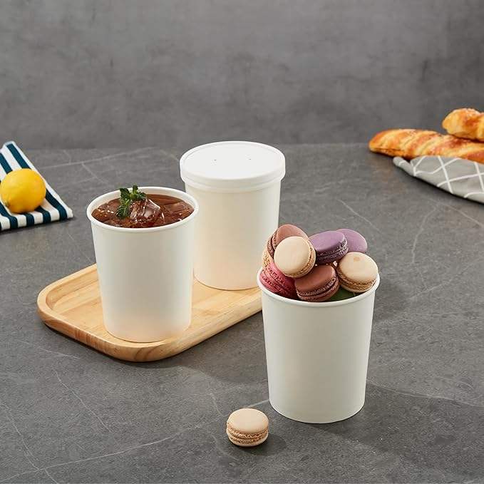 Paper Soup Container with Lid Disposable Food White Ice Cream Bowl Paper Food Storage Custom Paper Cups