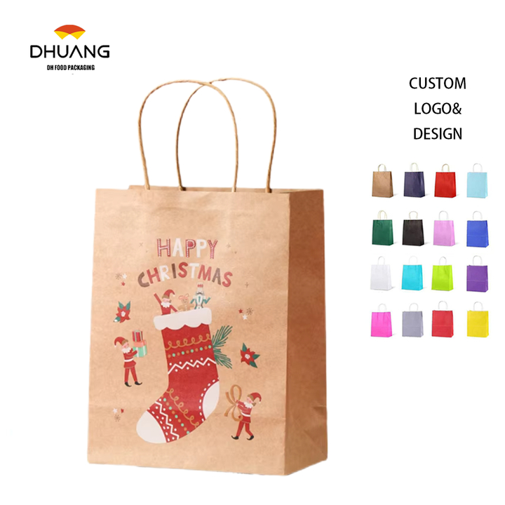 Customized logo Christmas Wrapping Paper Bags Are Used for Packaging Food or Handicrafts Shopping Bag
