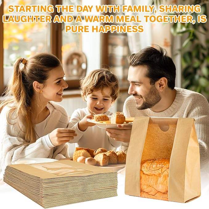 Brown Paper Bread Bags with Windows Gravure Printing Zippered and Self-Adhesive Seal for Round Custom Bread Bags