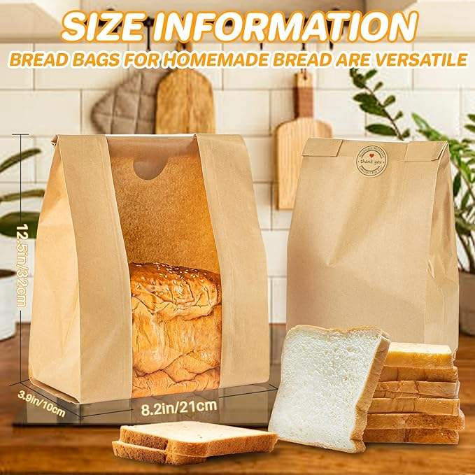 Brown Paper Bread Bags with Windows Gravure Printing Zippered and Self-Adhesive Seal for Round Custom Bread Bags